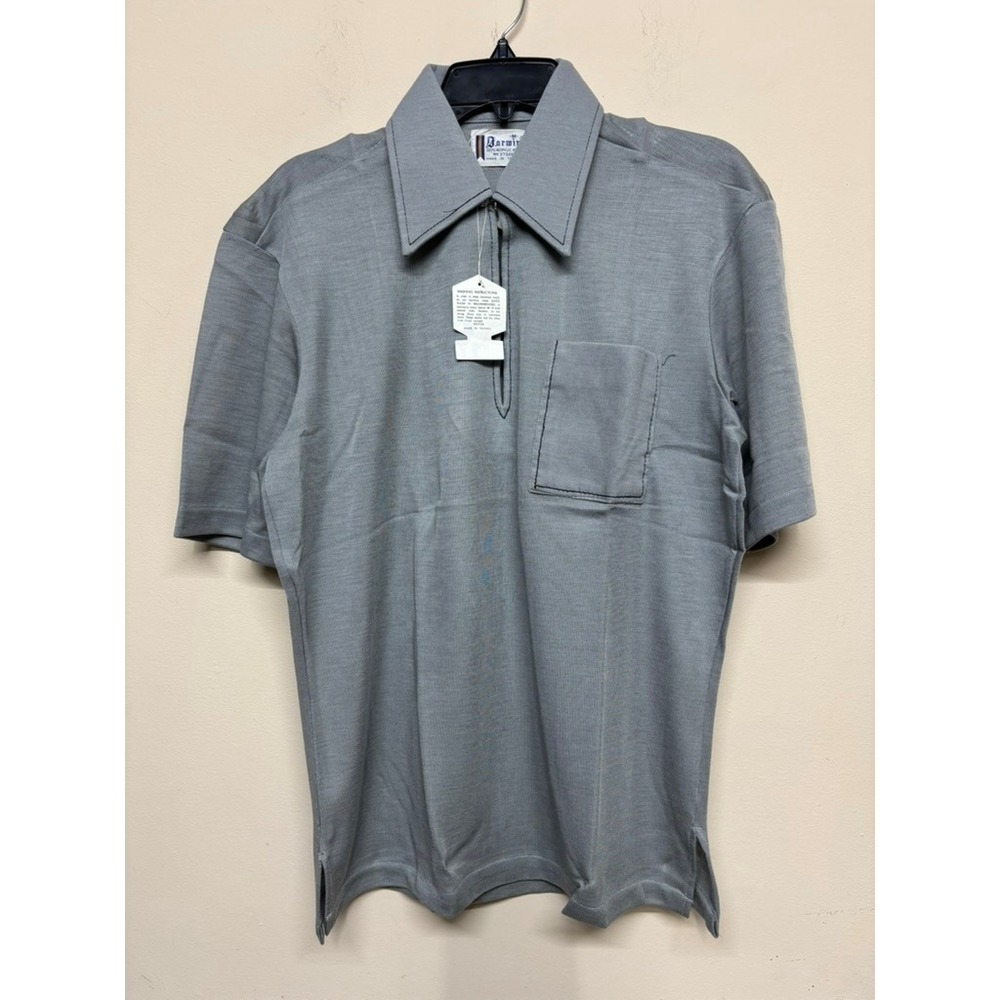 Vintage Darwin Mens Knit Polo Shirt Gray Short Sleeve Deadstock NWT 60s 70s‎